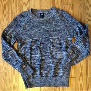 Chunky Knit Boyfriend Crewneck Sweater Navy White